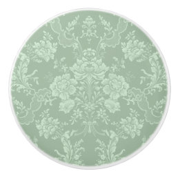 Elegant Romantic Chic Floral Damask-Sage Green Ceramic Knob