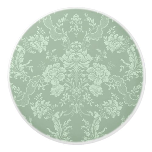 Elegant Romantic Chic Floral Damask_Sage Green Ceramic Knob