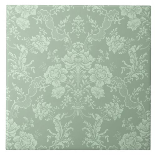 Elegant Romantic Chic Floral Damask_Sage Green Ceramic Tile