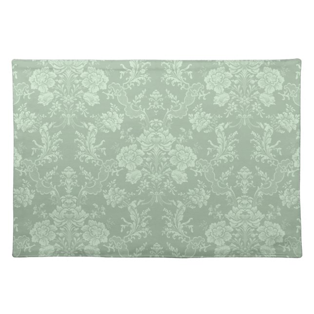 Elegant Romantic Chic Floral Damask-Sage Green Cloth Placemat (Front)