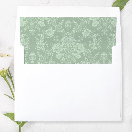 Elegant Romantic Chic Floral Damask_Sage Green Envelope Liner
