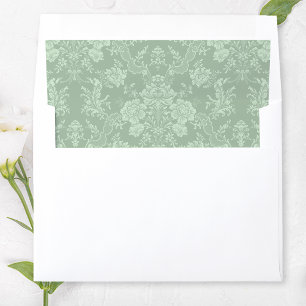 Elegant Romantic Chic Floral Damask-Sage Green Envelope Liner