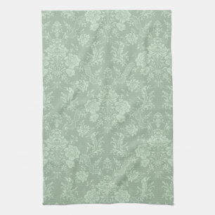 Elegant Romantic Chic Floral Damask-Sage Green Kitchen Towel
