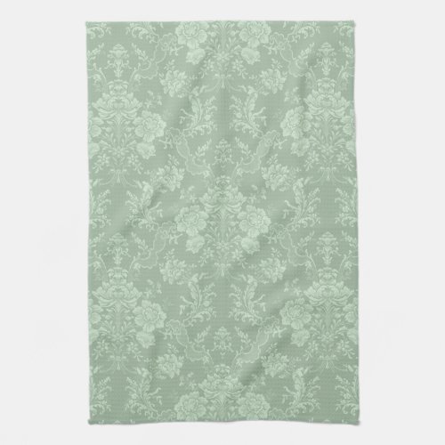 Elegant Romantic Chic Floral Damask_Sage Green Kitchen Towel