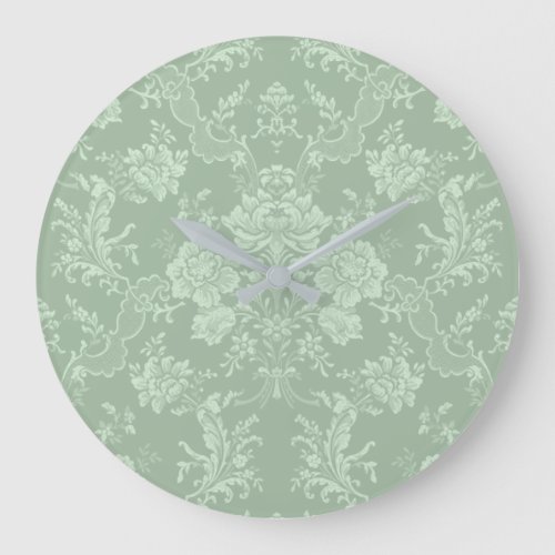 Elegant Romantic Chic Floral Damask_Sage Green Large Clock