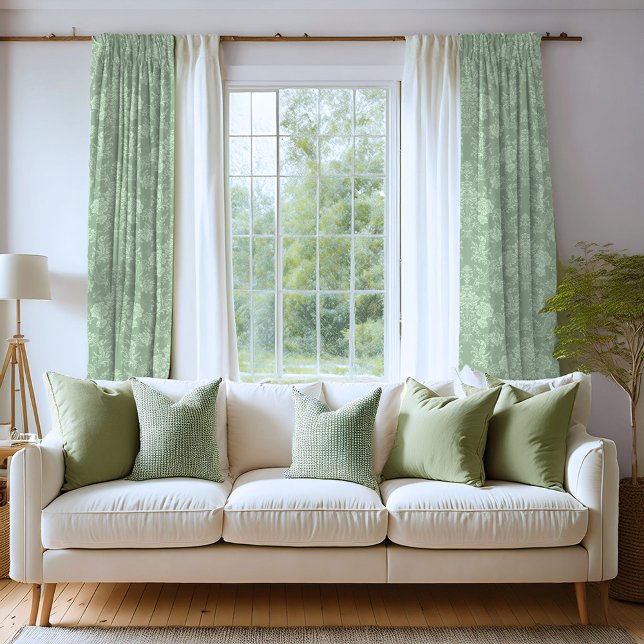 Elegant Romantic Chic Floral Damask-Sage Green Sheer Curtains (Creator Uploaded)