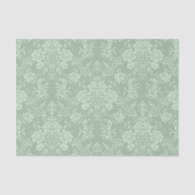 Elegant Romantic Chic Floral Damask-Sage Green Tissue Paper (Front)