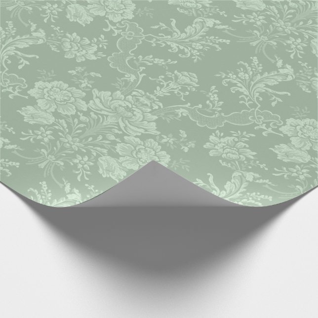 Elegant Romantic Chic Floral Damask-Sage Green Wrapping Paper (Corner)