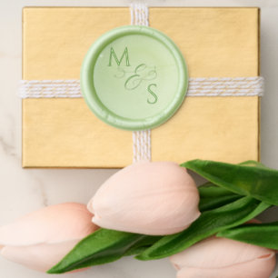 Elegant Romantic Couple Initials Sage Wedding Wax Seal Sticker