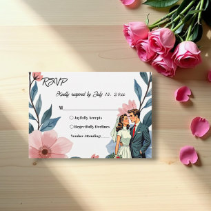 Elegant Romantic Couple Watercolor Floral Wedding RSVP Card