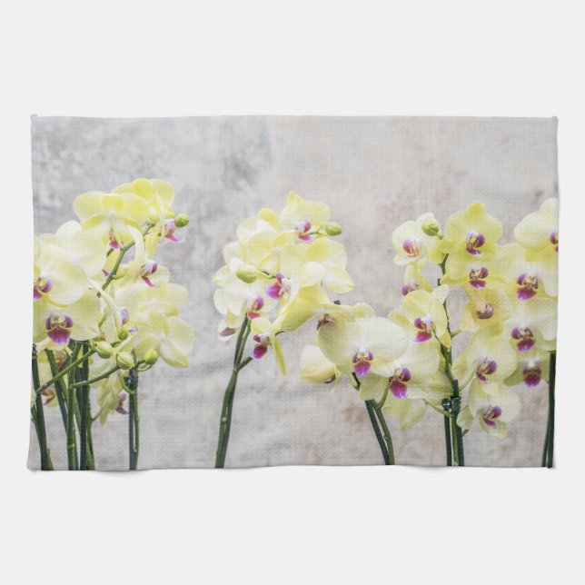 Elegant Romantic Cream & Lilac Orchids Kitchen Towel (Horizontal)