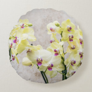 Elegant Romantic Cream & Lilac Orchids Round Pillow