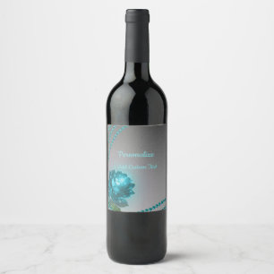 Elegant Romantic Crystal Blue Rose Pearls Chic Wine Label