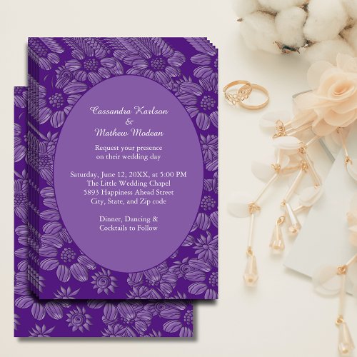 Elegant Romantic Daisies Floral Purple Wedding Invitation