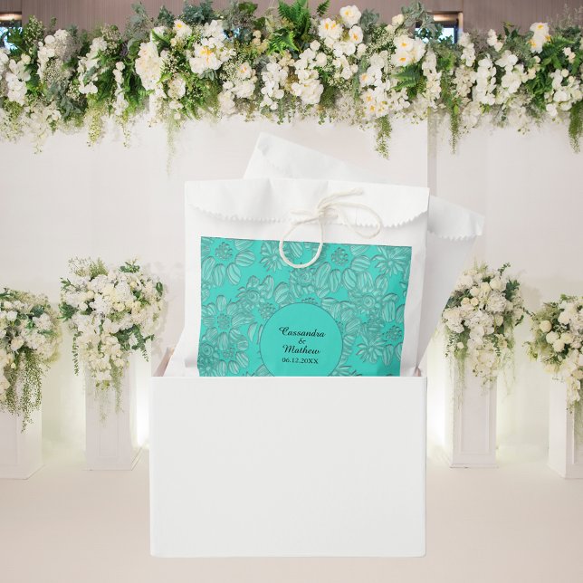 Elegant Romantic Daisies Floral Turquoise Wedding Favor Bag (Elegant Romantic Daisies Floral Turquoise Wedding Favor Bag)