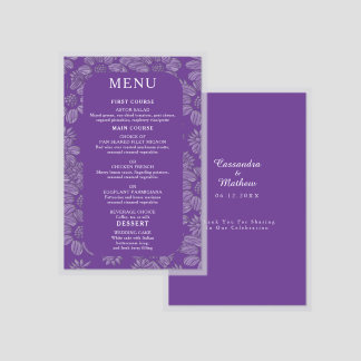 Elegant Romantic Daisy Purple Wedding Laminated Menu