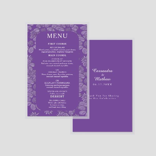 Elegant Romantic Daisy Purple Wedding Laminated Menu
