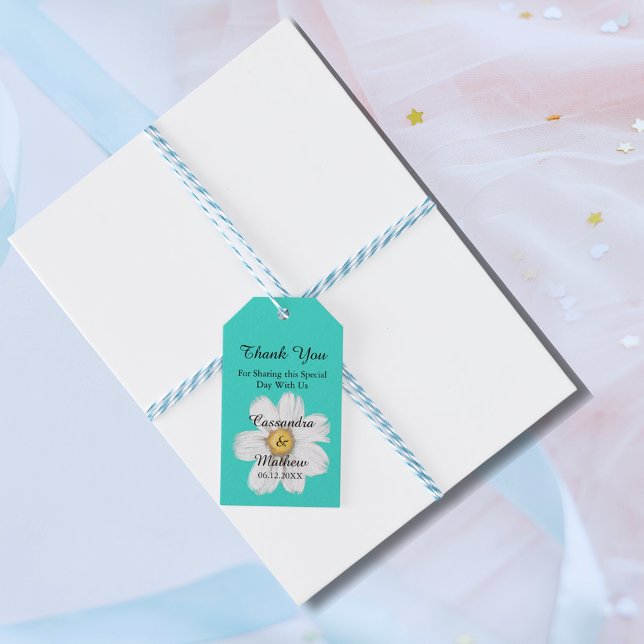 Elegant Romantic Daisy Turquoise Thank You Wedding Gift Tags (Elegant Romantic Daisy Turquoise Thank You Wedding Gift Tags)