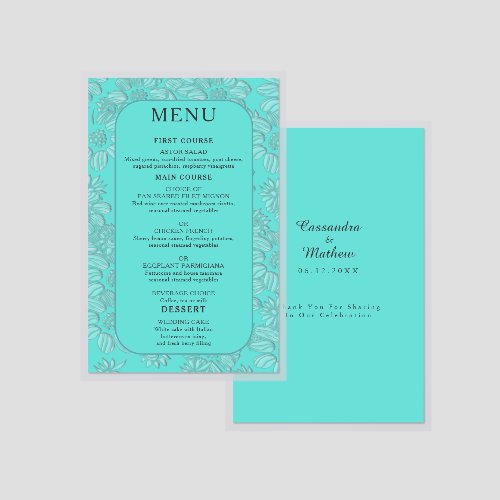 Elegant Romantic Daisy Turquoise Wedding Laminated Menu
