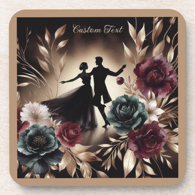Elegant Romantic Dancing Couple Personalized Beverage Coaster (Front)
