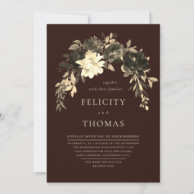 Elegant Romantic Dark Chocolate QR Code Wedding Invitation (Front)