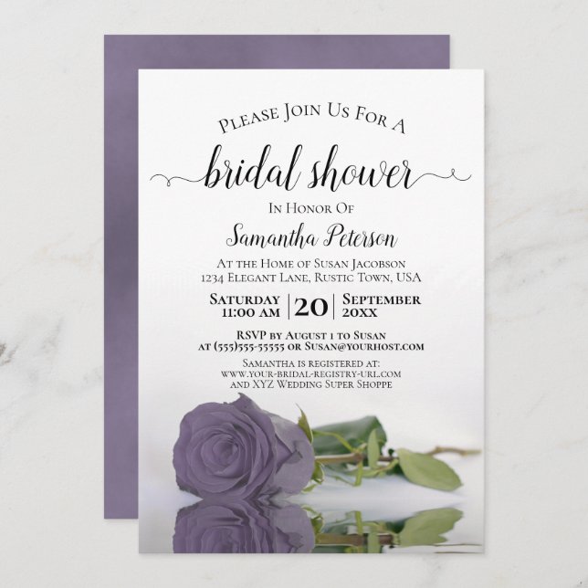 Elegant Romantic Dusty Purple Rose Bridal Shower Invitation (Front/Back)