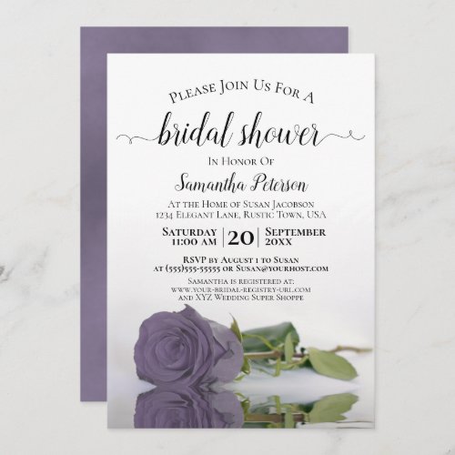 Elegant Romantic Dusty Purple Rose Bridal Shower Invitation