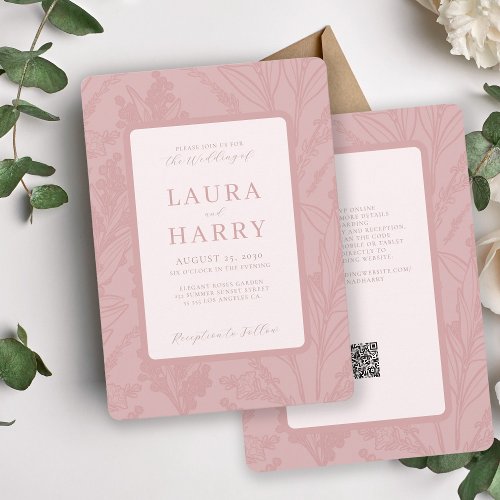 Elegant romantic dusty rose all in one wedding invitation