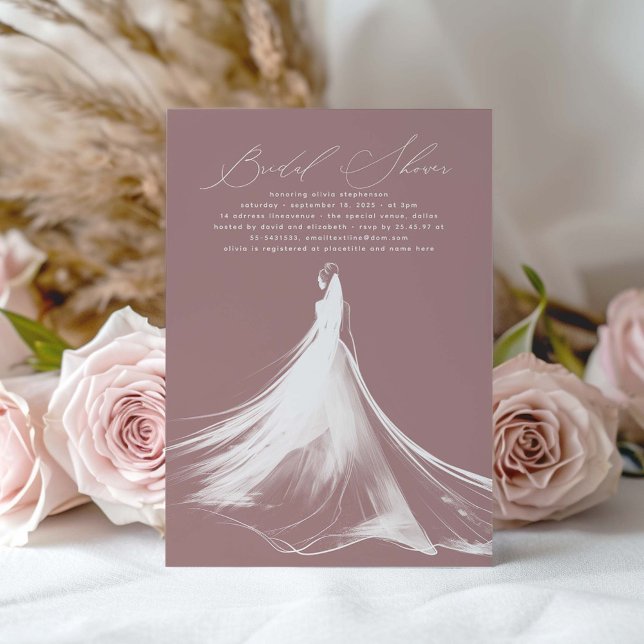 Elegant Romantic Dusty Rose Bridal Shower Invitation (Dusty rose bridal shower invitations)