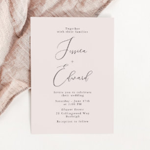 Elegant Romantic Dusty Rose Script Wedding Invitation