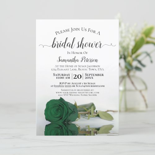 Elegant Romantic Emerald Green Rose Bridal Shower Invitation