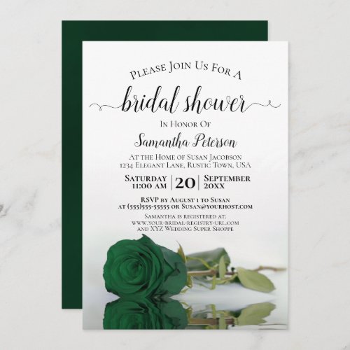Elegant Romantic Emerald Green Rose Bridal Shower Invitation