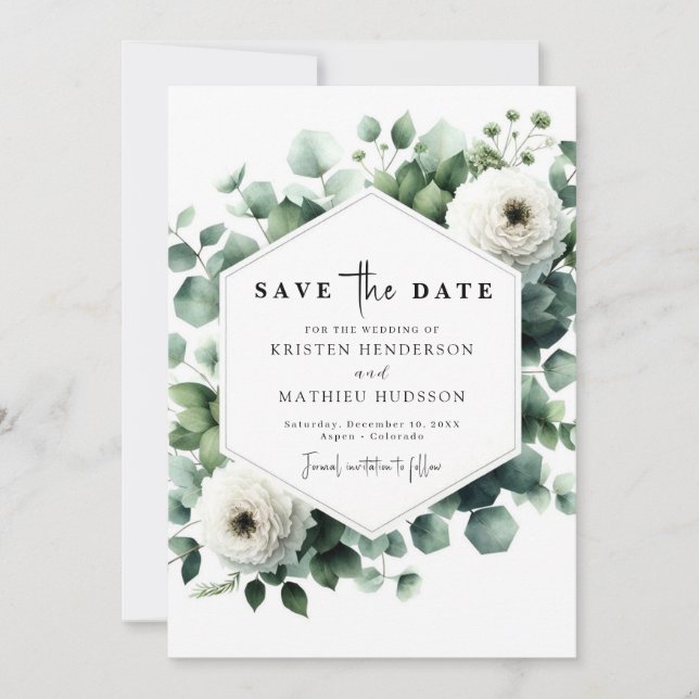Elegant Romantic Eucalyptus Digital Wedding Save The Date (Front)