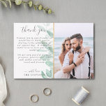 Elegant romantic eucalyptus photo wedding thank you card<br><div class="desc">This romantic and delicate photo thank you card is perfect for any classy wedding. Featuring an elegant watercolor eucalyptus illustration, the front of this card is customizable with your favorite wedding day picture and your thank you message, while the back of the card is personalizable with your wedding date, and...</div>
