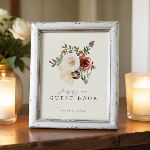 Elegant Romantic Fall Floral Guest Book Sign