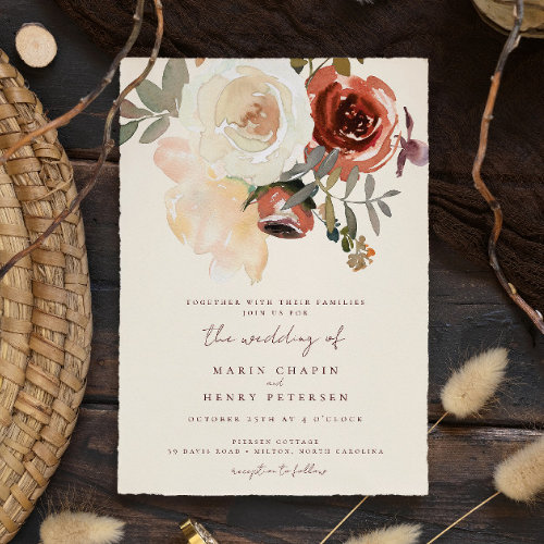 Elegant Romantic Fall Floral Red Wedding Invitation