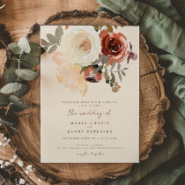 Elegant Romantic Fall Floral Red Wedding Invitation