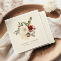Elegant Romantic Fall Floral Red Wedding Napkins