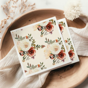 Elegant Romantic Fall Floral Red Wedding Napkins
