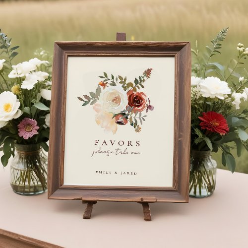 Elegant Romantic Fall Floral Wedding Favors Sign