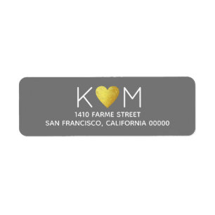 Elegant romantic faux gold heart wedding gray label
