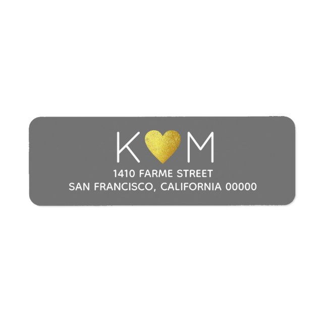 Elegant romantic faux gold heart wedding gray label (Front)