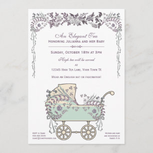 Elegant Romantic Floral Baby Girl Buggy Shower Invitation