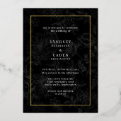 Elegant Romantic Floral Black Wedding Gold Foil Invitation