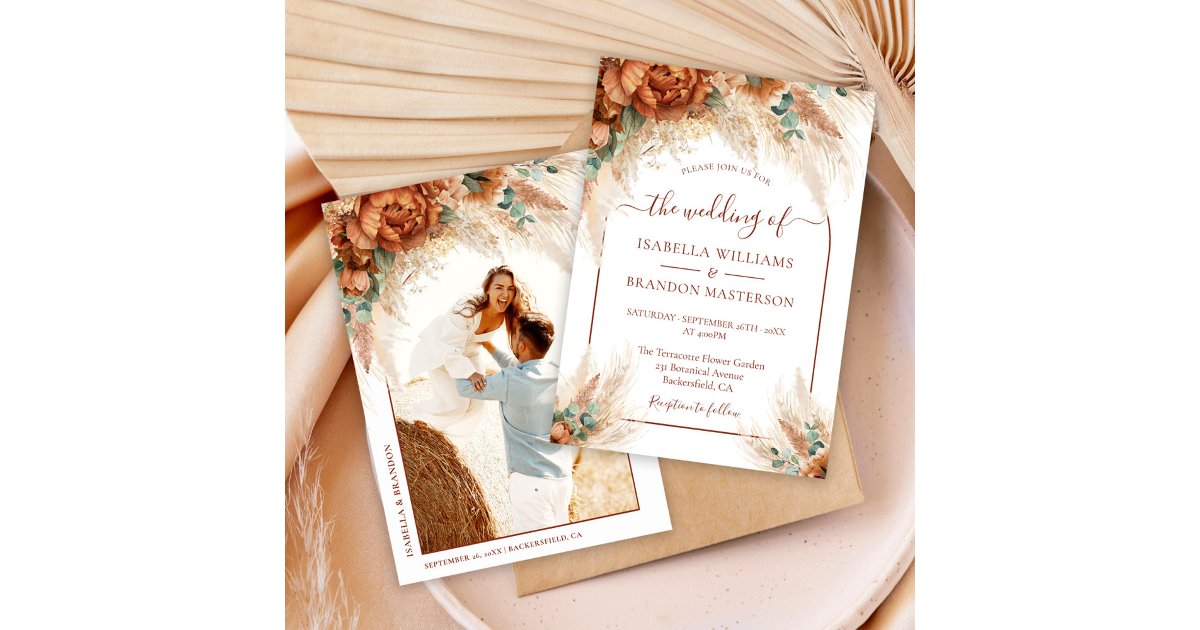 Elegant Romantic Floral Calligraphy Boho Wedding Invitation | Zazzle