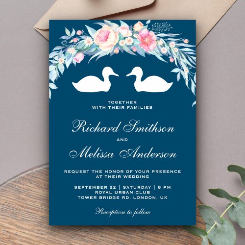 Elegant Romantic Floral Ducks Wedding Invitation