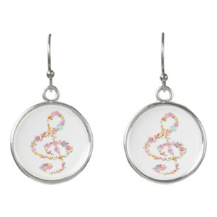 elegant romantic floral music treble clef earrings