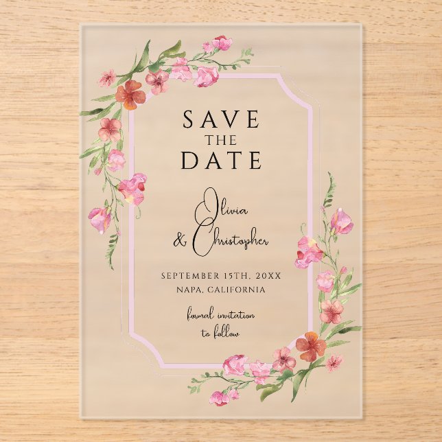Elegant Romantic Floral Save The Date (Front)