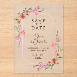Elegant Romantic Floral Save The Date Acrylic Invitations