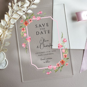 Elegant Romantic Floral Save The Date Acrylic Invitations